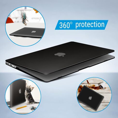 IBENZER Compatible with Old Version MacBook Air 13 Inch Case (2017-2010 Release), Models: A1466/A1369, Plastic Hard Shell Case with Keyboard & Screen Cover for Mac Air 13, Black, A13BK+2 in Kuwait