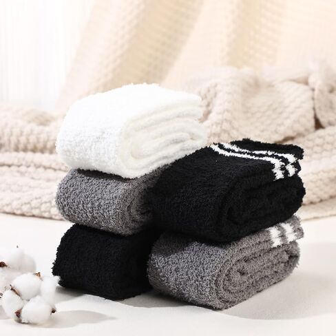 Geyoga 5 Pairs Thigh High Fuzzy Socks for Women Knee High Fuzzy Socks Warm Thick Comfortable Soft Fuzzy Cozy Winter Plush Socks Indoor Wear Sleepwear Christmas Winter Gifts in Saudi Arabia