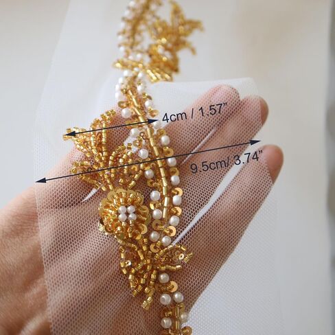 4 ياردة الترتر مطرز زهرة التطريز الدانتيل يزين لفساتين الزفاف حجر الراين زين بقع الدانتيل الزخارف parches ropa in Kuwait