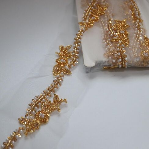 4 ياردة الترتر مطرز زهرة التطريز الدانتيل يزين لفساتين الزفاف حجر الراين زين بقع الدانتيل الزخارف parches ropa in Kuwait