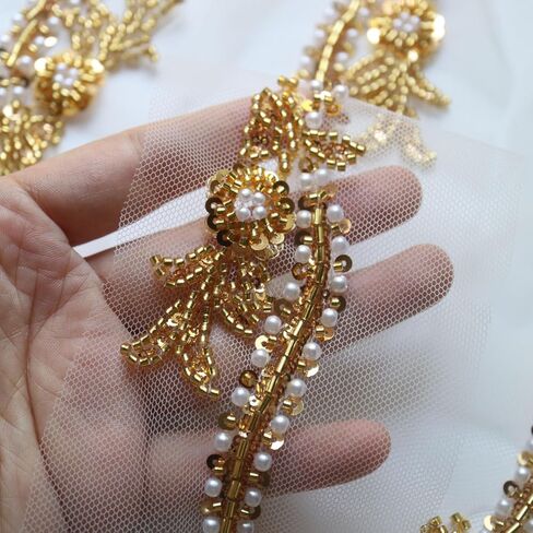 4 ياردة الترتر مطرز زهرة التطريز الدانتيل يزين لفساتين الزفاف حجر الراين زين بقع الدانتيل الزخارف parches ropa in Kuwait