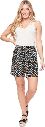 Royalty For Me Women's Printed Elastic Waistband High Rise Linen Shorts, Stripe Batik, L in Saudi Arabia