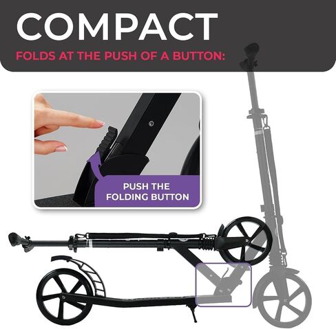 LaScoota Kick Scooter for Kids Ages 6+, Teens & Adults, Large 8" Sturdy Urethane Wheels. Adjustable Handlebar, Lightweight, Foldable, 220lbs Max Load in Saudi Arabia
