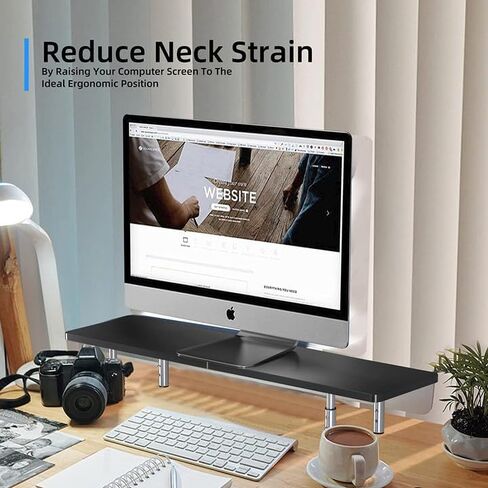 suptek Wooden Monitor Stand Riser for Computer, Laptop, Printer, Notebook and Flat Screens, 800x230mm Vented Platform, Max 30kg, 3 Adjustable Heights with Extra Large Underneath Storage Space MST016L in Kuwait