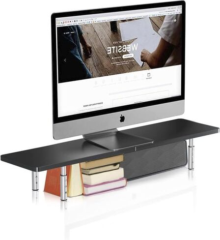 suptek Wooden Monitor Stand Riser for Computer, Laptop, Printer, Notebook and Flat Screens, 800x230mm Vented Platform, Max 30kg, 3 Adjustable Heights with Extra Large Underneath Storage Space MST016L in Kuwait