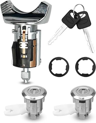 Chrome Ignition Switch Lock Cylinder and Front Door Lock Cylinder with Keys Fit for Ford 1990-1995 Replace C-42-150 DP-42-122 F3UZ1522050D F2UZ1522050A F37Z1022050A F3TZ7822050B F3UZ1522050 in Saudi Arabia
