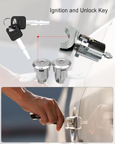 Chrome Ignition Switch Lock Cylinder and Front Door Lock Cylinder with Keys Fit for Ford 1990-1995 Replace C-42-150 DP-42-122 F3UZ1522050D F2UZ1522050A F37Z1022050A F3TZ7822050B F3UZ1522050 in Saudi Arabia