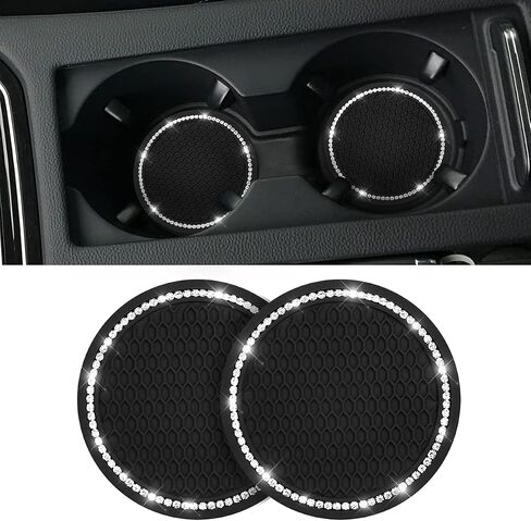 2PCS Universal Bling Car Cup Coaster,Rhinestone Car Accessories 2.75 inch Car Cup Holder Insert Mat Pad Set,Suitable for Most Car Interior (Red) in Saudi Arabia