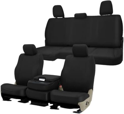 مجموعة غطاء مقعد ملائم حسب الطلب من SAPUBK متوافقة مع 2013-2018 Dodge Ram و2019-2021 Classic Ram Crew Cab 1500 2500 أغطية مقاعد مبطنة من القماش المحبوك باللون الأسود الأمامي والخلفي مع مساند للرأس in Kuwait