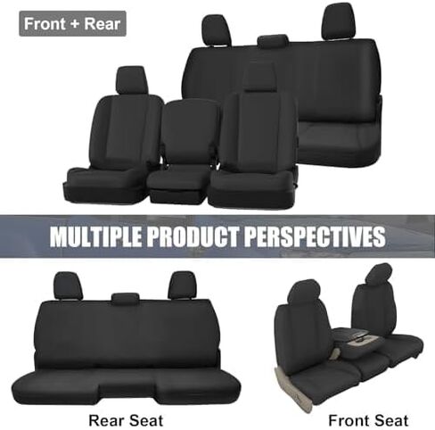 مجموعة غطاء مقعد ملائم حسب الطلب من SAPUBK متوافقة مع 2013-2018 Dodge Ram و2019-2021 Classic Ram Crew Cab 1500 2500 أغطية مقاعد مبطنة من القماش المحبوك باللون الأسود الأمامي والخلفي مع مساند للرأس in Kuwait