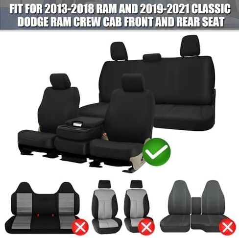 مجموعة غطاء مقعد ملائم حسب الطلب من SAPUBK متوافقة مع 2013-2018 Dodge Ram و2019-2021 Classic Ram Crew Cab 1500 2500 أغطية مقاعد مبطنة من القماش المحبوك باللون الأسود الأمامي والخلفي مع مساند للرأس in Kuwait