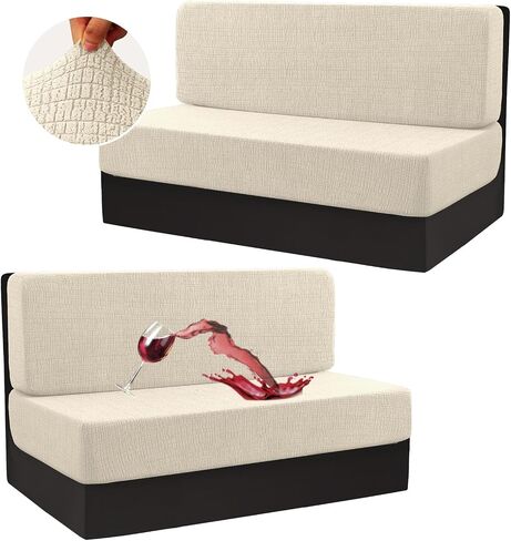 H.VERSAILTEX أغطية وسائد RV Dinette مقاومة للماء بنسبة 100%، أغطية وسائد مرنة للتخييم، أغطية بديلة لمقطورة السفر، نمط مجعد قابل للغسل (2 غطاء مسند ظهر و2 غطاء مقعد، رمادي) in Kuwait