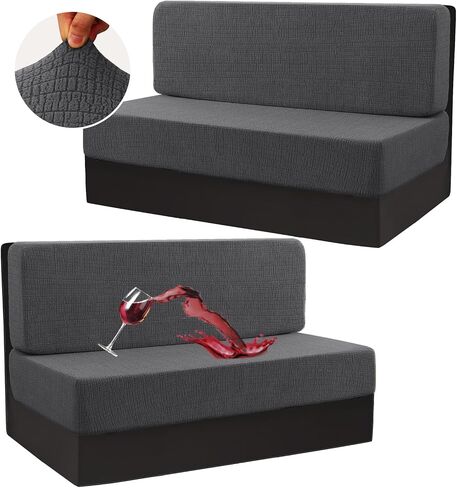 H.VERSAILTEX أغطية وسائد RV Dinette مقاومة للماء بنسبة 100%، أغطية وسائد مرنة للتخييم، أغطية بديلة لمقطورة السفر، نمط مجعد قابل للغسل (2 غطاء مسند ظهر و2 غطاء مقعد، رمادي) in Kuwait