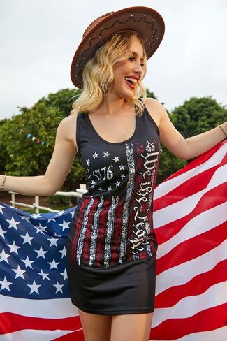 For G and PL Women 4th of July American Flag Tank Dress Deep V Neck Stars Stripe Mini Patriotic Sleeveless Sundress in Saudi Arabia