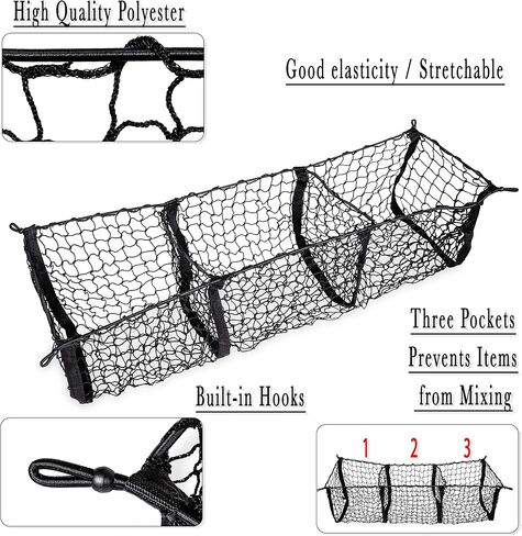 Zento Deals Black Mesh Three Pocket Trunk Cargo Organizer Storage Net in Saudi Arabia