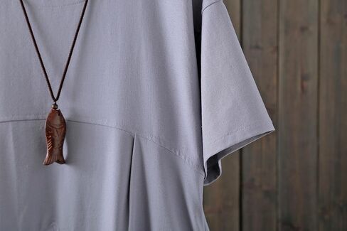 Minibee Women's Casual Linen Dress Summer Short Sleeve Flowy Empire Waist Midi Dresses with Pockets in Kuwait