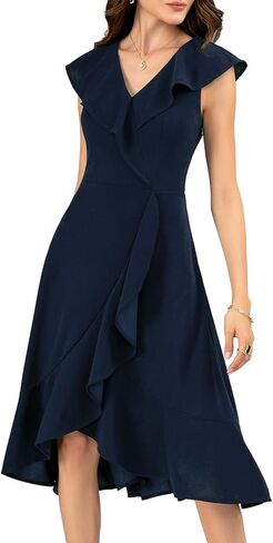 Meetjen Women's Cocktail Dresses V Neck Formal Wedding Guest Dress 2024 Elegant Ruffle Hem A Line Tea Party Prom Dress in Kuwait