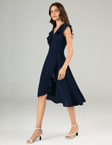 Meetjen Women's Cocktail Dresses V Neck Formal Wedding Guest Dress 2024 Elegant Ruffle Hem A Line Tea Party Prom Dress in Kuwait