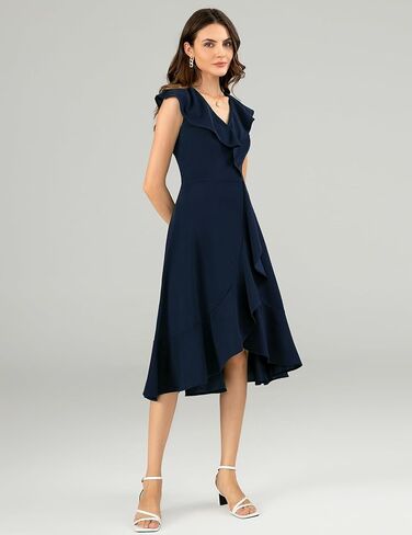 Meetjen Women's Cocktail Dresses V Neck Formal Wedding Guest Dress 2024 Elegant Ruffle Hem A Line Tea Party Prom Dress in Kuwait