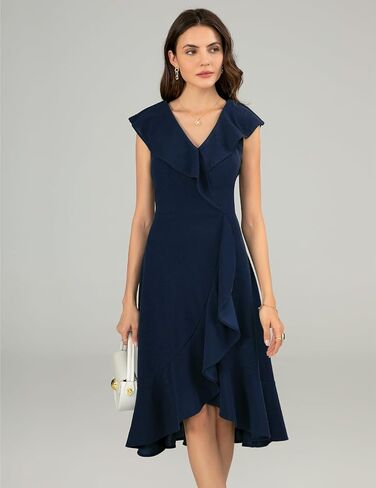 Meetjen Women's Cocktail Dresses V Neck Formal Wedding Guest Dress 2024 Elegant Ruffle Hem A Line Tea Party Prom Dress in Kuwait