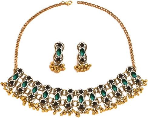 Womens Oxidized Pendant Choker Necklace Vintage Antique Drop Earrings Bohemian Handmade Rhinestone Kundan Traditional Bollywood Wedding Statement Bohemian Dancing Gypsy Indian Jewelry Set for Women Girls in Saudi Arabia