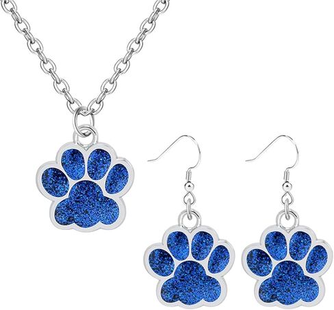 Dreuyet Paw Necklace and Earrings Set for Women Glitter Cute Dog Cat Pet Paw Print Pendant Necklace Earrings Lovely Animal Charm Jewelry Set Gifts in Kuwait