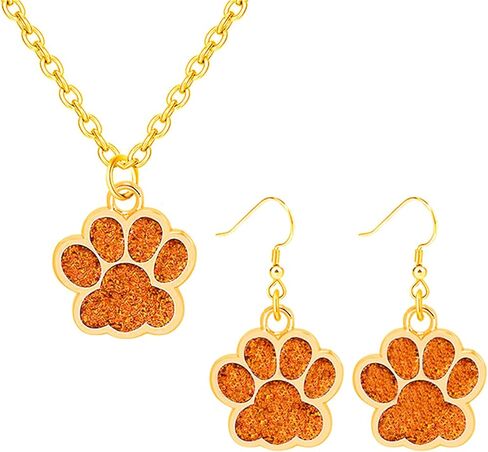 Dreuyet Paw Necklace and Earrings Set for Women Glitter Cute Dog Cat Pet Paw Print Pendant Necklace Earrings Lovely Animal Charm Jewelry Set Gifts in Kuwait