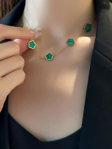 Lucky Clover 18K Gold Plated Clover Necklace Bracelet Earring for Women Fashion Cute Simple Jewelry Sets Hypoallergenic Women Jewelry Gift (Green) in Saudi Arabia
