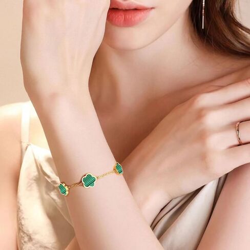 Lucky Clover 18K Gold Plated Clover Necklace Bracelet Earring for Women Fashion Cute Simple Jewelry Sets Hypoallergenic Women Jewelry Gift (Green) in Saudi Arabia
