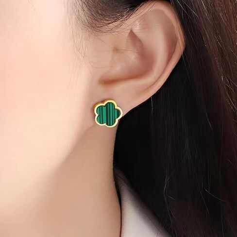 Lucky Clover 18K Gold Plated Clover Necklace Bracelet Earring for Women Fashion Cute Simple Jewelry Sets Hypoallergenic Women Jewelry Gift (Green) in Saudi Arabia