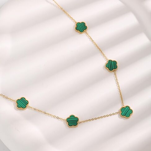 Lucky Clover 18K Gold Plated Clover Necklace Bracelet Earring for Women Fashion Cute Simple Jewelry Sets Hypoallergenic Women Jewelry Gift (Green) in Saudi Arabia
