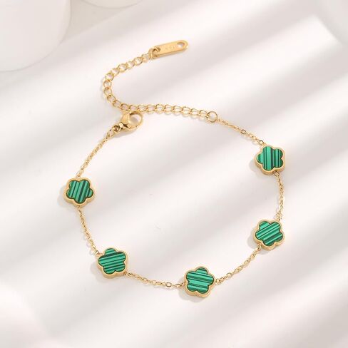 Lucky Clover 18K Gold Plated Clover Necklace Bracelet Earring for Women Fashion Cute Simple Jewelry Sets Hypoallergenic Women Jewelry Gift (Green) in Saudi Arabia