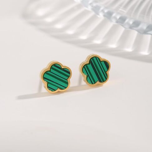 Lucky Clover 18K Gold Plated Clover Necklace Bracelet Earring for Women Fashion Cute Simple Jewelry Sets Hypoallergenic Women Jewelry Gift (Green) in Saudi Arabia