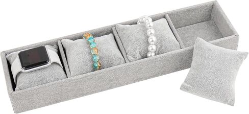 Framendino, 4 Slots Velvet Tray Jewelry Organizer with Pillow for Display Bracelet Watch Grey in Saudi Arabia