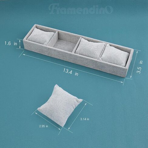 Framendino, 4 Slots Velvet Tray Jewelry Organizer with Pillow for Display Bracelet Watch Grey in Saudi Arabia