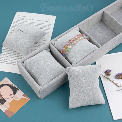 Framendino, 4 Slots Velvet Tray Jewelry Organizer with Pillow for Display Bracelet Watch Grey in Saudi Arabia