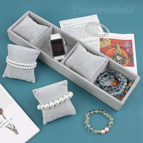 Framendino, 4 Slots Velvet Tray Jewelry Organizer with Pillow for Display Bracelet Watch Grey in Saudi Arabia