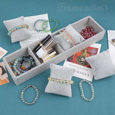Framendino, 4 Slots Velvet Tray Jewelry Organizer with Pillow for Display Bracelet Watch Grey in Saudi Arabia