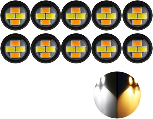Eagle Eye LED Lights, Amber+White Two-color 23mm 4SMD Daytime Running Lights Reverse Brake Turn Signal Light Tail Backup Lights Marker Lights for Car Motorcycle Truck RV Boat (10PCS) in Saudi Arabia