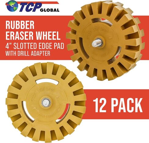 TCP Global Heavy Duty Rubber Eraser Wheel, 4" Slotted Edge Pad with Drill Adapter - Adhesive Remover Tool, Remove Vinyl Decals, Pinstripes, Stripes, Stickers, Graphics Removal Auto Car Truck RV Signs in Saudi Arabia