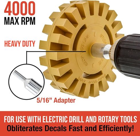 TCP Global Heavy Duty Rubber Eraser Wheel, 4" Slotted Edge Pad with Drill Adapter - Adhesive Remover Tool, Remove Vinyl Decals, Pinstripes, Stripes, Stickers, Graphics Removal Auto Car Truck RV Signs in Saudi Arabia