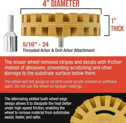 TCP Global Heavy Duty Rubber Eraser Wheel, 4" Slotted Edge Pad with Drill Adapter - Adhesive Remover Tool, Remove Vinyl Decals, Pinstripes, Stripes, Stickers, Graphics Removal Auto Car Truck RV Signs in Saudi Arabia