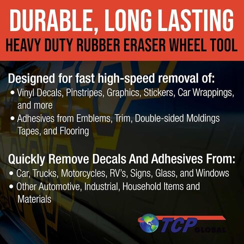 TCP Global Heavy Duty Rubber Eraser Wheel, 4" Slotted Edge Pad with Drill Adapter - Adhesive Remover Tool, Remove Vinyl Decals, Pinstripes, Stripes, Stickers, Graphics Removal Auto Car Truck RV Signs in Saudi Arabia