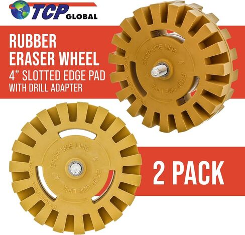 TCP Global Heavy Duty Rubber Eraser Wheel, 4" Slotted Edge Pad with Drill Adapter - Adhesive Remover Tool, Remove Vinyl Decals, Pinstripes, Stripes, Stickers, Graphics Removal Auto Car Truck RV Signs in Saudi Arabia