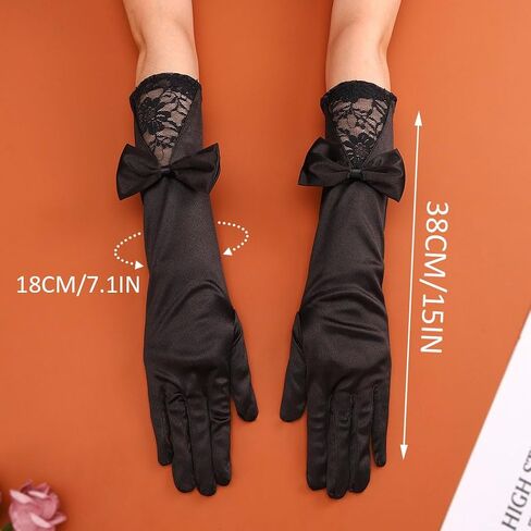 Latious Bow Opera Satin Gloves Lace Bride Wedding Gloves Elbow Length 1920s Prom Gloves for Women in Saudi Arabia