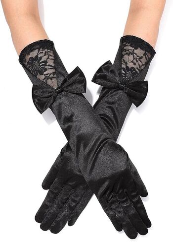 Latious Bow Opera Satin Gloves Lace Bride Wedding Gloves Elbow Length 1920s Prom Gloves for Women in Saudi Arabia