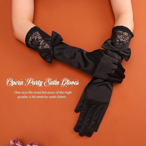 Latious Bow Opera Satin Gloves Lace Bride Wedding Gloves Elbow Length 1920s Prom Gloves for Women in Saudi Arabia
