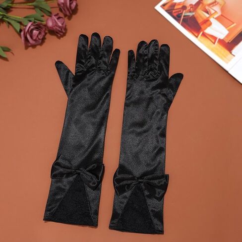 Latious Bow Opera Satin Gloves Lace Bride Wedding Gloves Elbow Length 1920s Prom Gloves for Women in Saudi Arabia