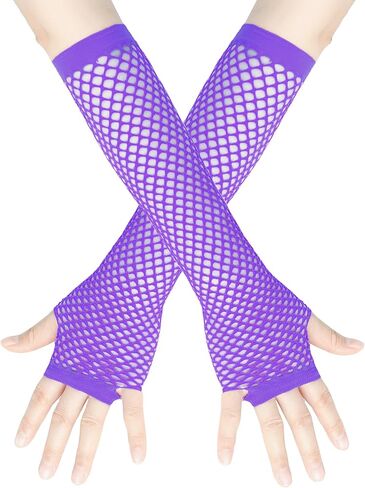 2 Pairs Fingerless Fishnet Gloves Neon Elastic for Women Girls 80s Theme Costume Cosplay Parties Supplies in Saudi Arabia