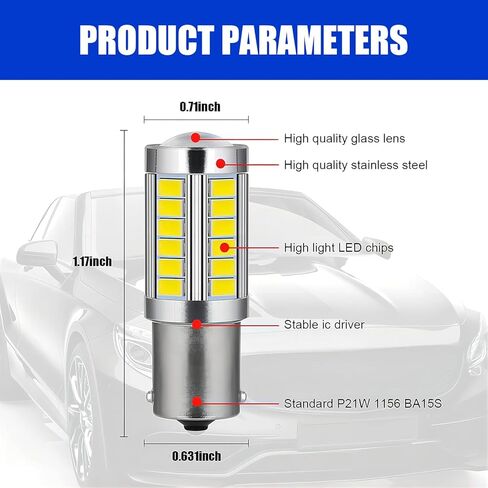 UGSHY 4 حزمة سيارة LED بدوره الذيل ضوء إشارة الفرامل، 1157 33SMD مصابيح إضاءة فائقة السطوع، عكس الضوء، لإضاءة مقطورة RV الداخلية 12 فولت احتياطية للأضواء العكسية (أبيض) in Kuwait